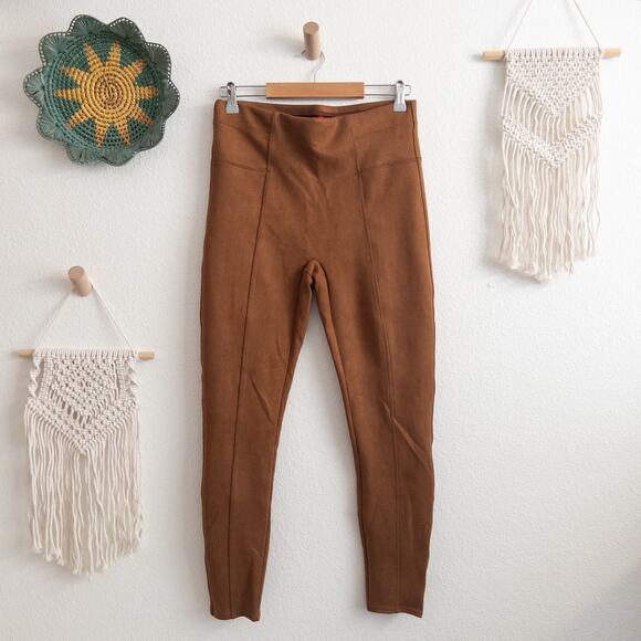 SPANX Rich Caramel Vegan Suede Pull On Leggings Size Large - Picture 1 of 6